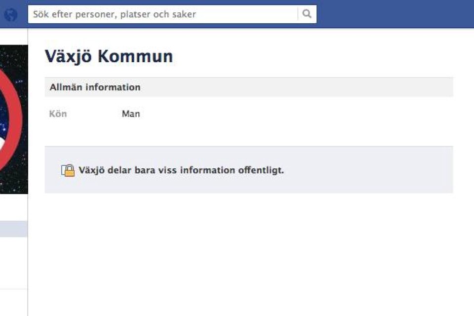 Den falska Växjö kommunsidan på Facebook.