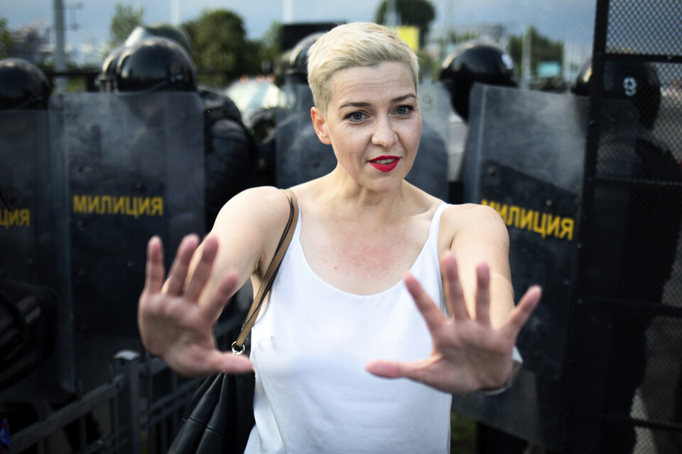 Den belarusiska oppositionsledaren Maria Kolesnikova under en protest i Minsk den 30 augusti. Arkivbild.