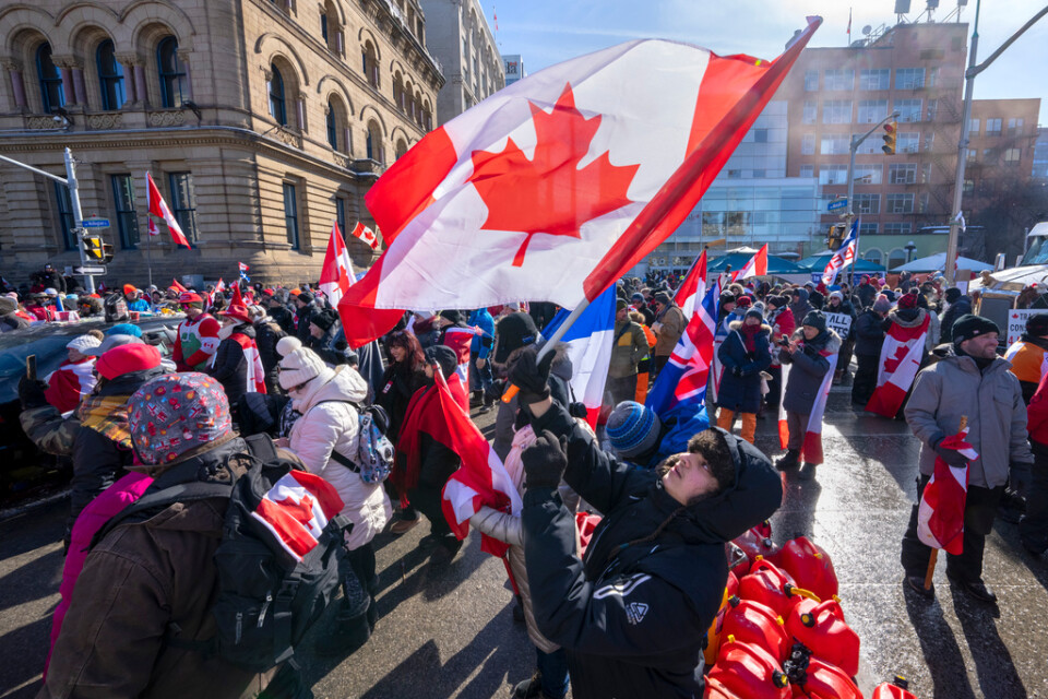 En demonstration mot vaccinkrav i februari i Ottawa.