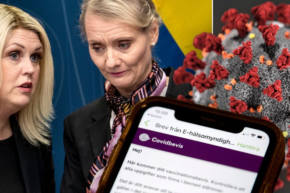 Socialminister Lena Hallengren (S) och Karin Tegmark Wisell, generaldirektör på Folkhälsomyndigheten, meddelade beslutet om vaccinpass den 17 november.