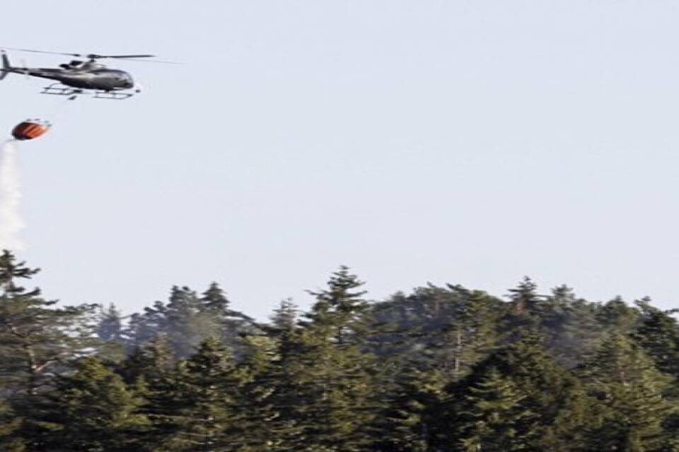 Helikoptrar fortsätter att vattenbomba branden på det före detta skjutfältet.