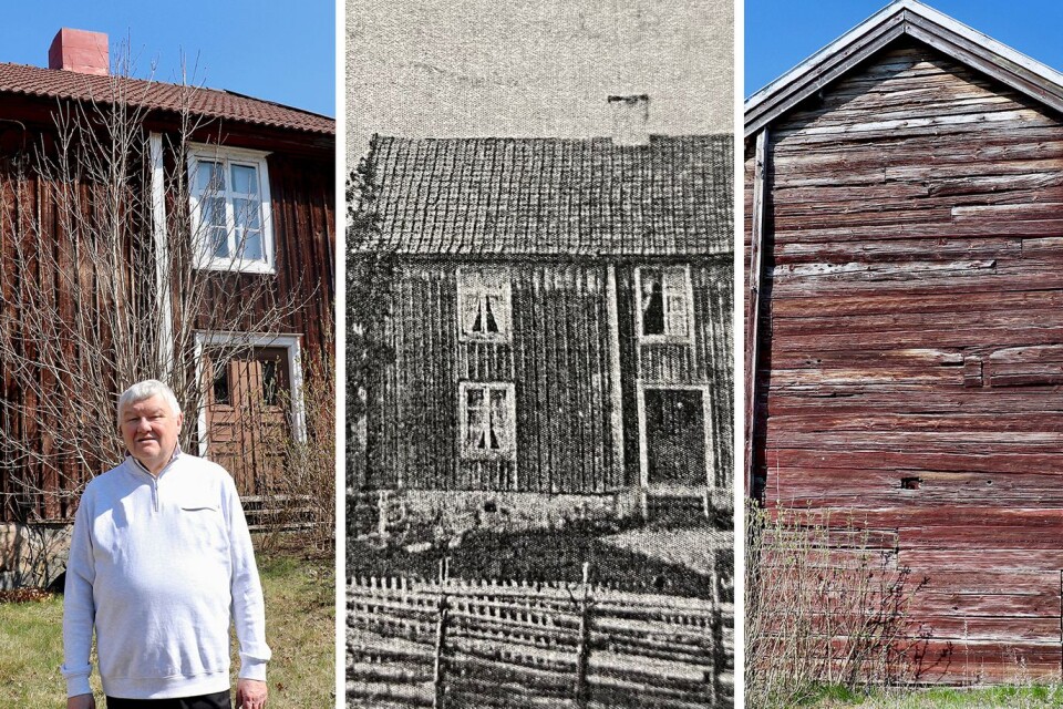 Hembygdsforskare Stig-Åke Petersson framför det hus på Södra Järnvägsgatan som tros vara Virserums äldsta bevarade hus.
