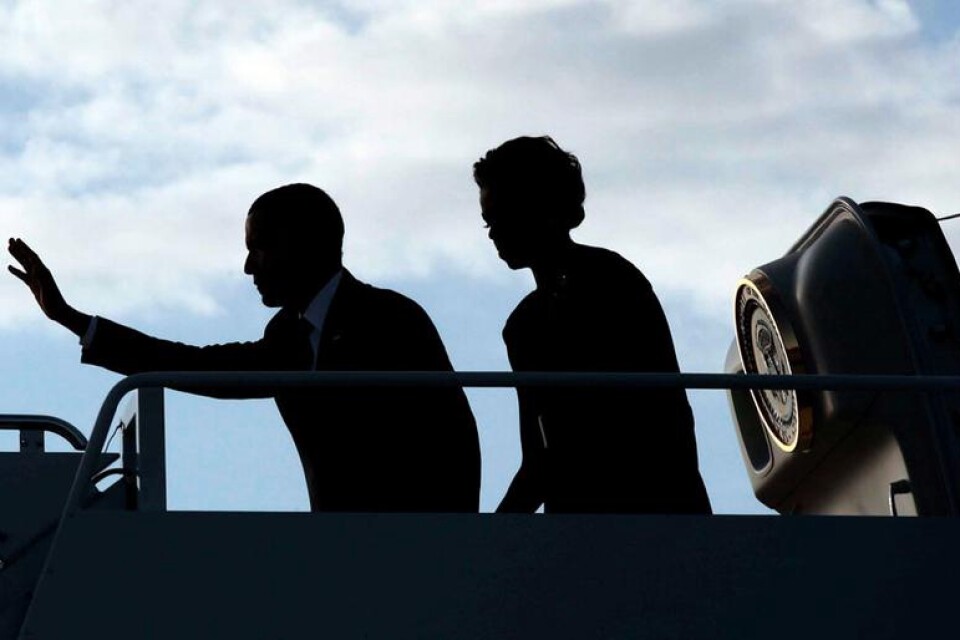 Presidentparet Barack och Michelle Obama anlände på morgonen till JFK Airport i Air Force One.