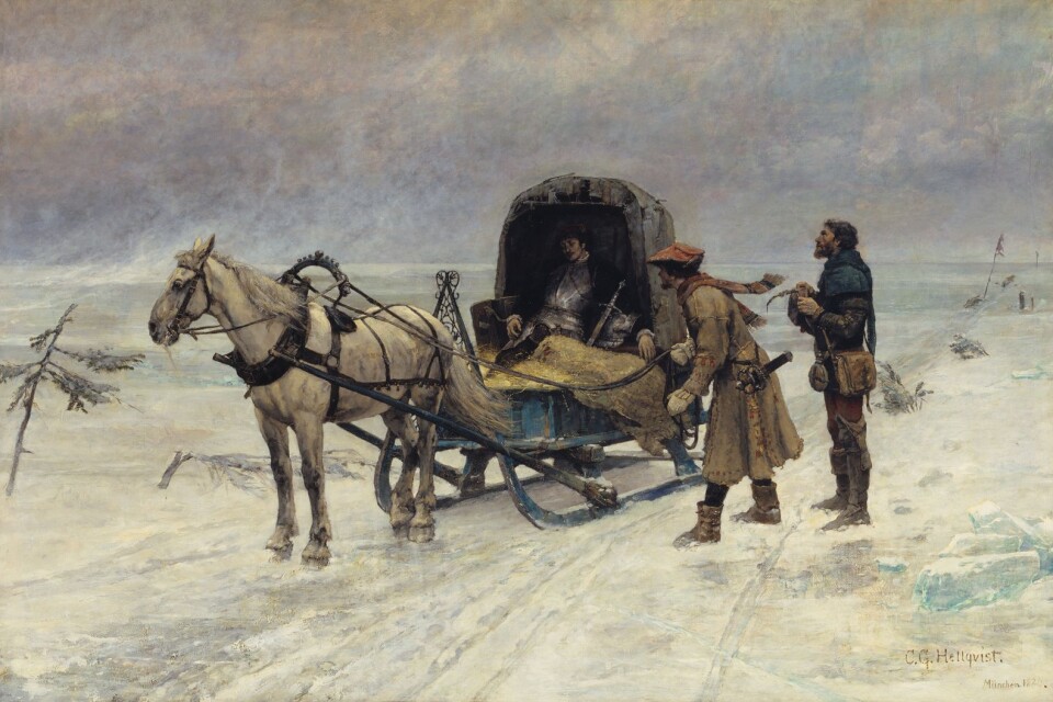 Carl Gustaf Hellqvists ”Sten Sture d y:s död på Mälarens is” från 1880. Originalet finns dock inte utställt på Nationalmuseum.