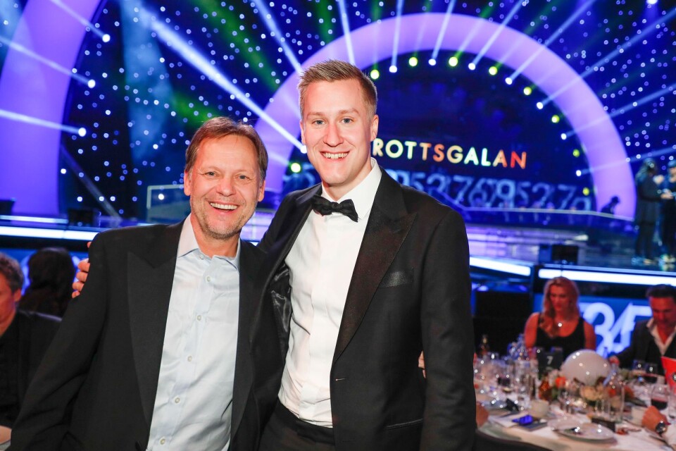 Mikael Appelgren och Mattias Falck (till höger) under Idrottsgalan i Globen.