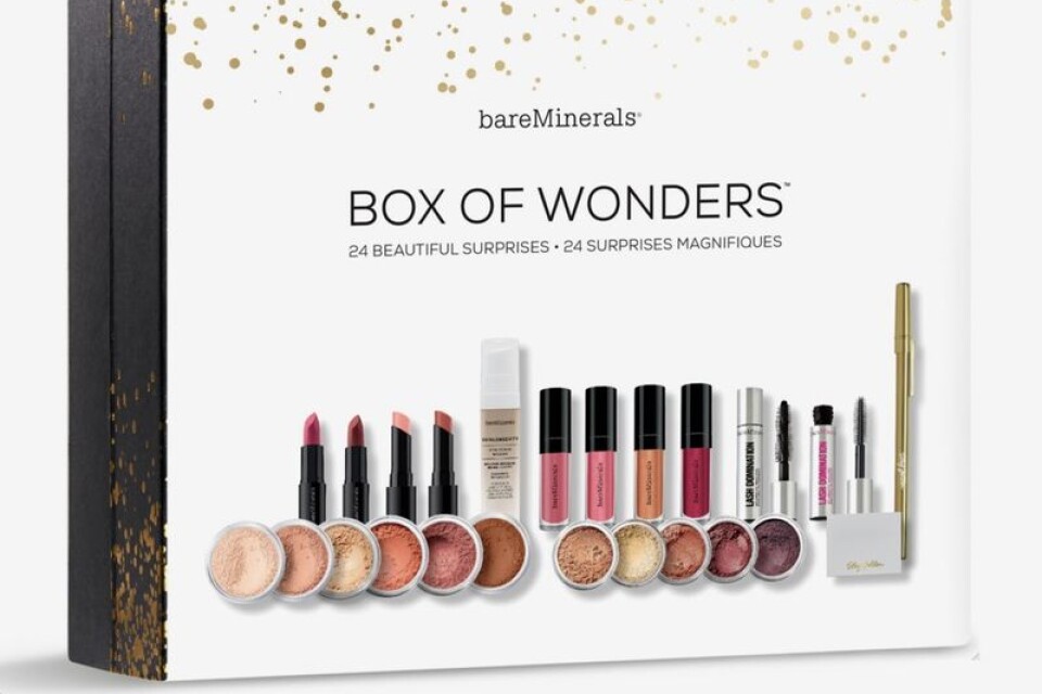 Skönhets-och hudprodukter bakom varje lucka i bareMinerals "Box of Wonders", 995 kr.