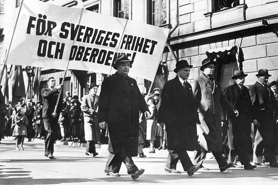 Året är 1941. Medborgartåget med statsminister Per-Albin Hansson i spetsen går i Stockholm. . Foto: SCANPIX SWEDEN