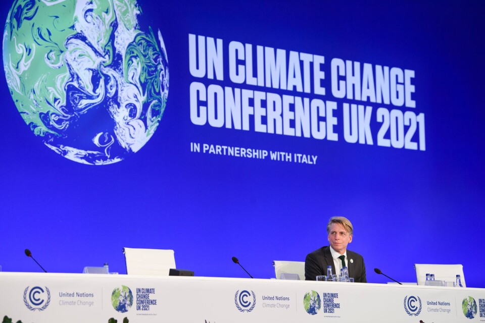 Tidigare Klimat- och miljöminister Per Bolund (MP) ledde en diskussion under COP 26 i Glasgow i höstas. Foto: Henrik Montgomery / TT