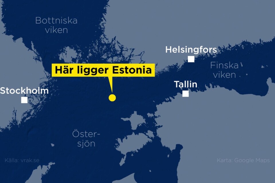 Kartan visar var Estonias vrak ligger.