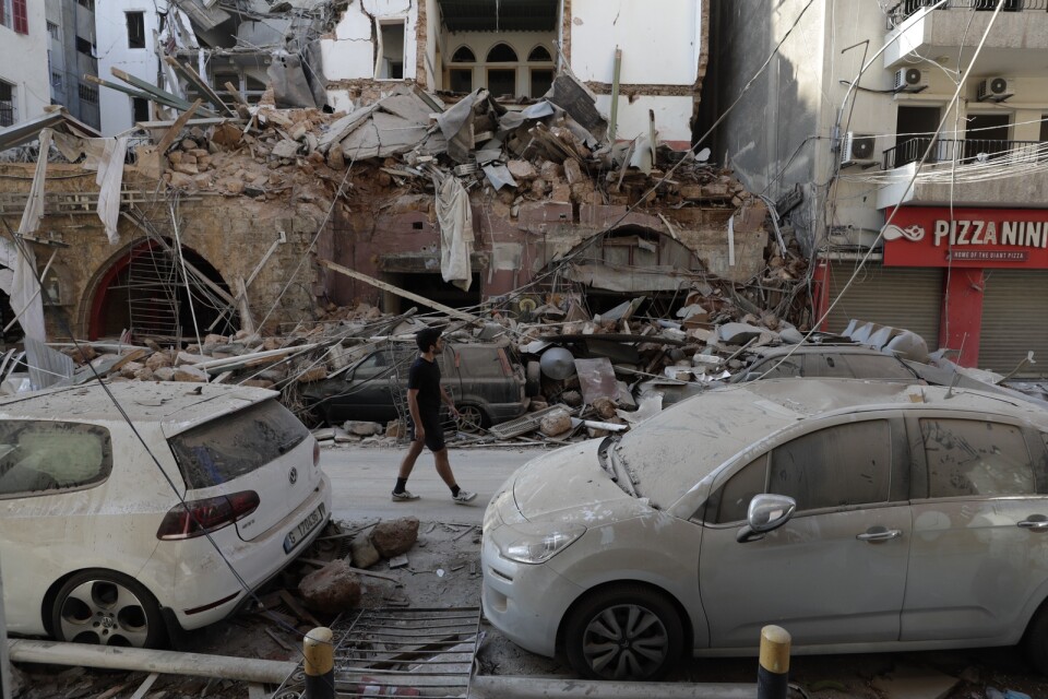 Stor förödelse efter explosionerna i Beirut i Libanon.