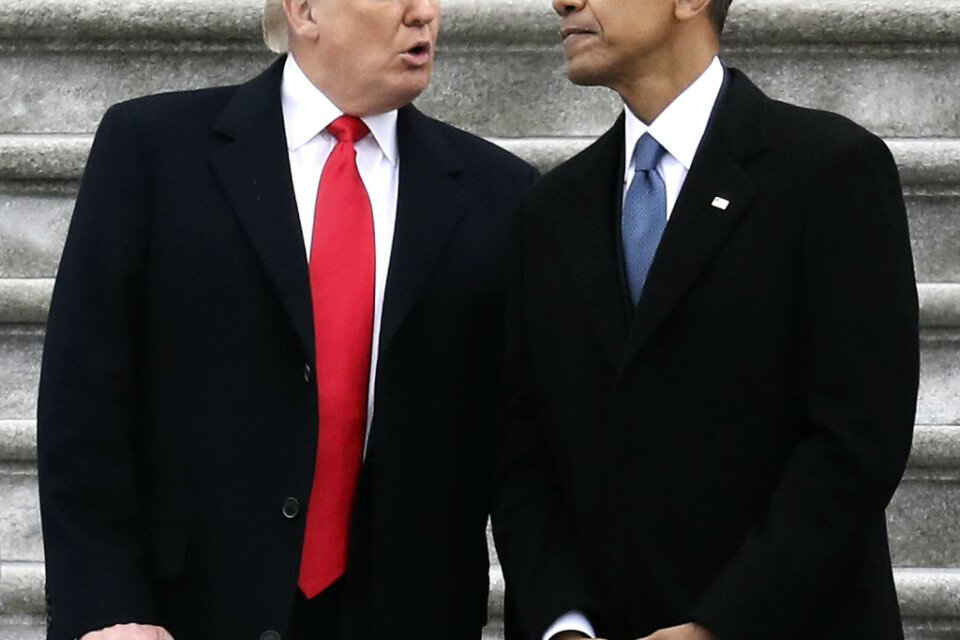 President Donald Trump och expresident Barack Obama vid Trumps installation i januari 2017.