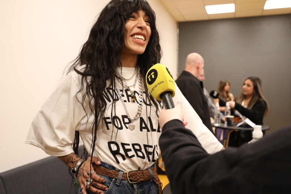 Loreen möter det samlade pressuppbådet inför finalen i Melodifestivalen.