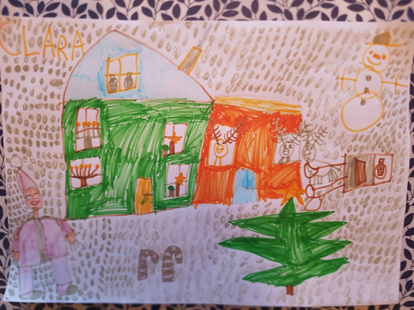 Clara, 6 år i Växjö, har ritat en teckning till Tomten.