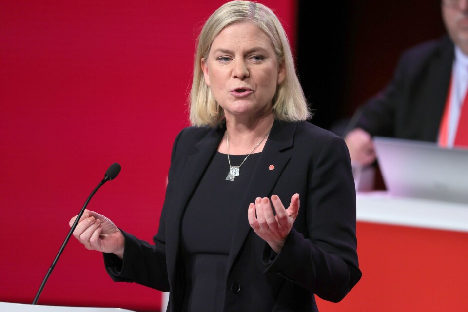 Magdalena Andersson talar efter att hon valts till ny ordförande för Socialdemokraterna under torsdagen på partiets kongress i Göteborg.