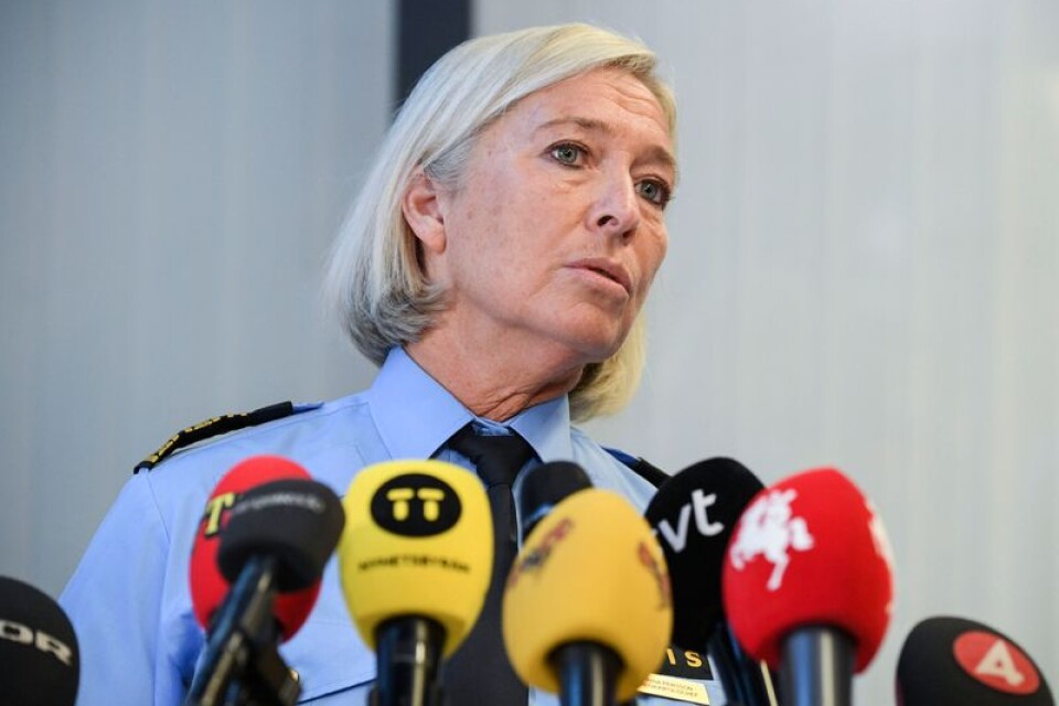 Carina Persson, regionpolischef Syd under polisens pressträff på Rättscentrum i Malmö på torsdagen med anledning av gårdagens explosion utanför polishuset på Rosengård.