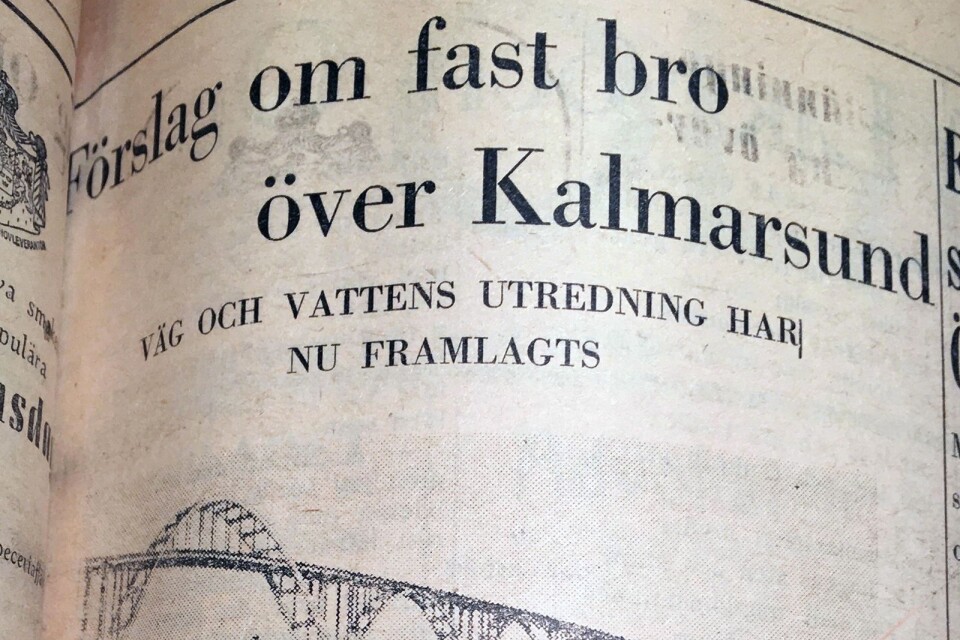 Ölandsbladet 11 juni 1949. En utredning om en bro mellan Öland och fastlandet lades fram med två olika förslag på utformning.