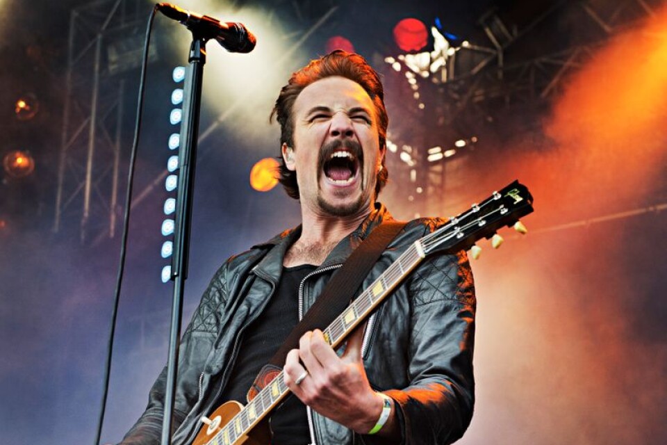 Royal Republic-sångaren Adam Grahn under senaste spelningen på Sweden Rock 2014.