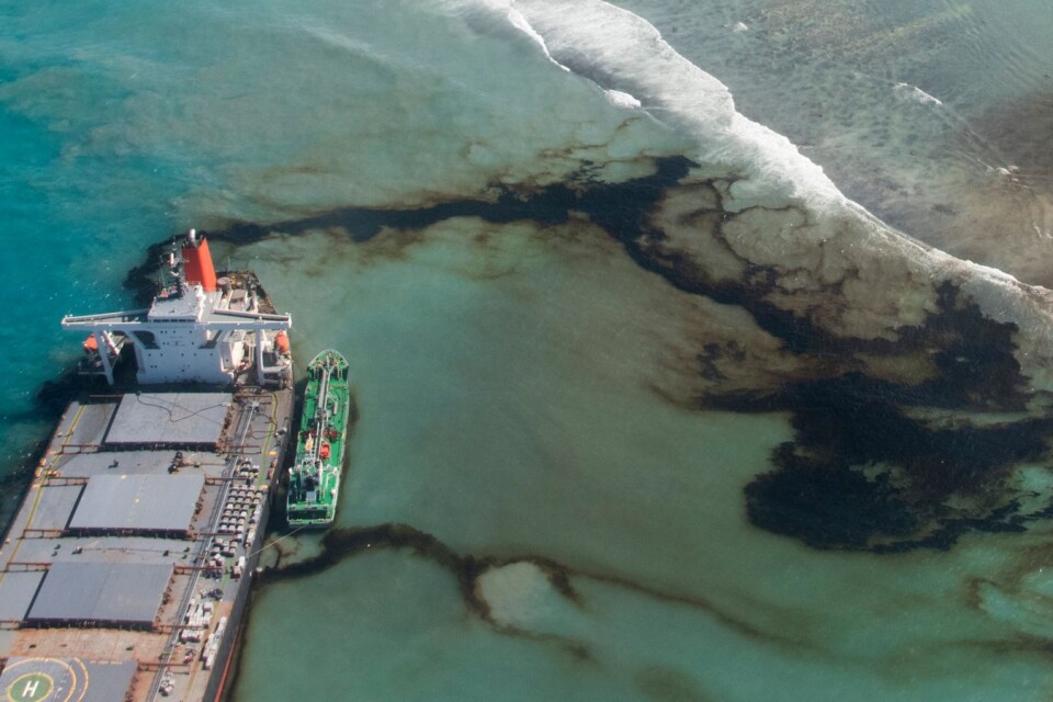 Bilder från igår, tisdagen den 11 augusti 2020. Tusentals studenter, klimataktivister och boende på Mauritius jobbar dag och natt med att försöka minska skadan sedan ett oljefartyg förliste i ett korallrev där. Uppskattningsvis har 1 ton olja av fartygets last på totalt 4 ton olja redan sluppit ut i vattnet.