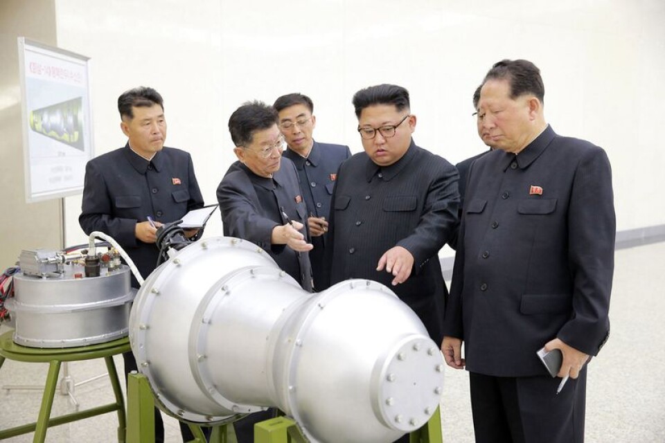 In this undated image distributed on Sunday, Sept. 3, 2017, by the North Korean government, shows North Korean leader Kim Jong Un at an undisclosed location. North KoreaÇƒÙs state media on Sunday, Sept 3, 2017, said leader Kim Jong Un inspected the loading of a hydrogen bomb into a new intercontinental ballistic missile, a claim to technological mastery that some outside experts will doubt but that will raise already high worries on the Korean Peninsula. Independent journalists were not given access to cover the event depicted in this image distributed by the North Korean government. The content of this image is as provided and cannot be independently verified. (Korean Central News Agency/Korea News Service via AP)