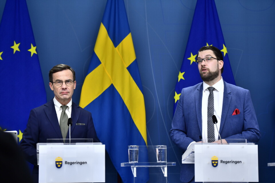 Statsminister Ulf Kristersson (M) och Sverigedemokraternas partiledare Jimmie Åkesson (SD). Arkivbild.
