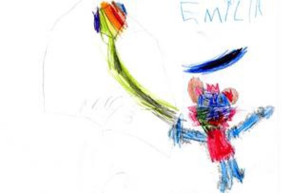 Emilia Littgren, 5 år, har målat en prinsessmus som flyger drake.