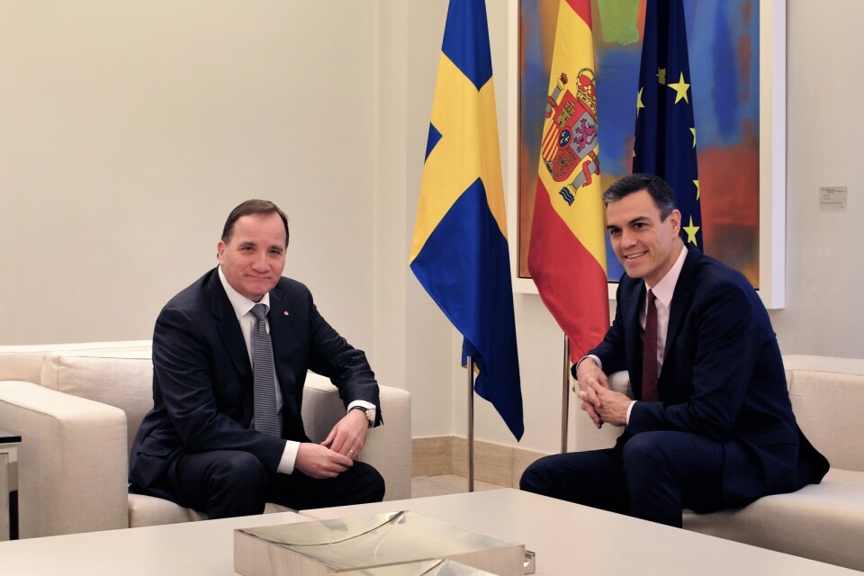 Statsminister Stefan Löfven (S) tar emot sin spanske kollega, premiärminister Pedro Sanchez, den 14 och 15 juli på Harpsund. De har tidigare bland annat mötts i samband med en S-kongress i Madrid förra året. Arkivbild.