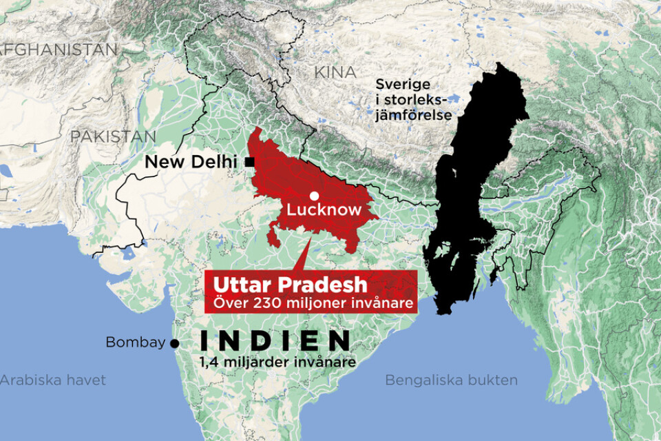 Uttar Pradeshs läge i Indien.