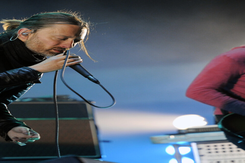 Thom Yorke och Jonny Greenwood under Radioheads spelning på Coachella 2012. Arkivbild.