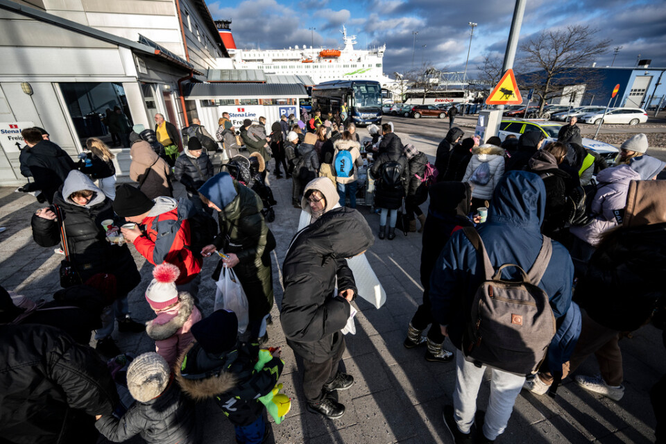 Verköhamnen i Karlskrona den 10 mars, då ukrainska flyktingar anlände med Polenfärjan. Arkivbild.