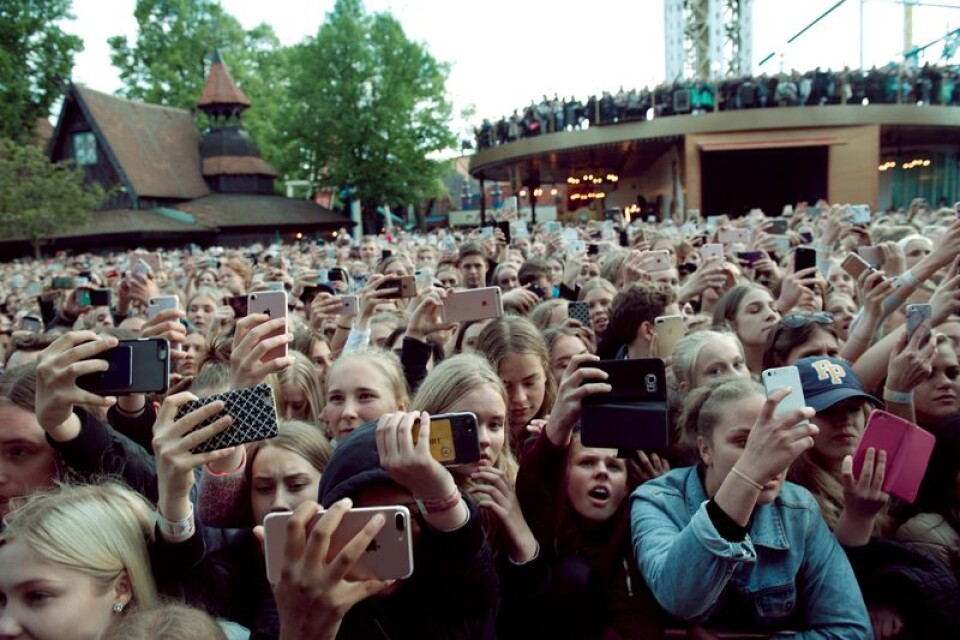 Vad gör mobilen med vår förmåga att tänka, att minnas? Här en bild från Zara Larssons uppträdande på Gröna Lund i somras.