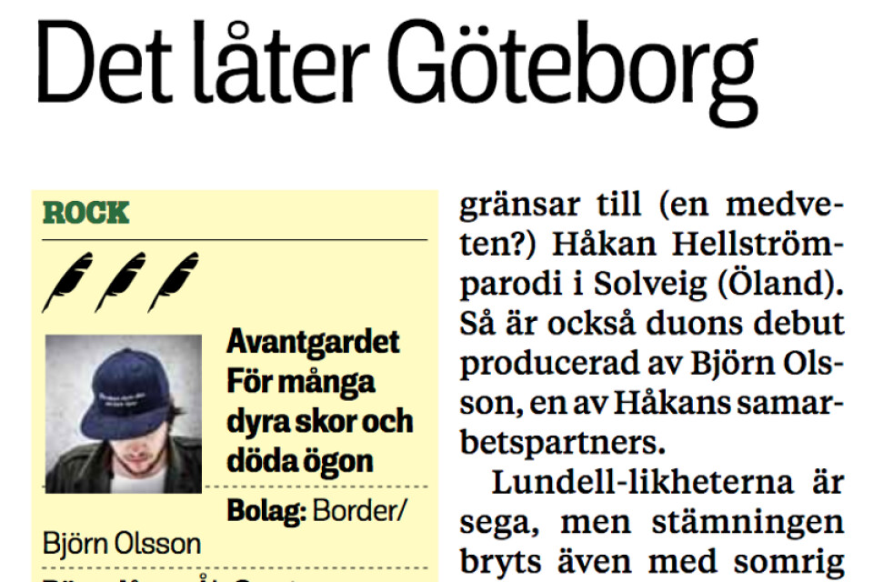 Recensionen i Barometern, för objektivitetens skull skriven av en reporter systertidningen Borås Tidning.