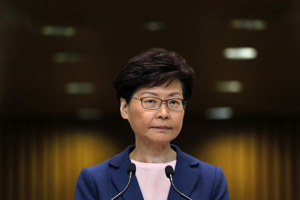 Hongkongs chefsminister Carrie Lam. Bild från i juli.