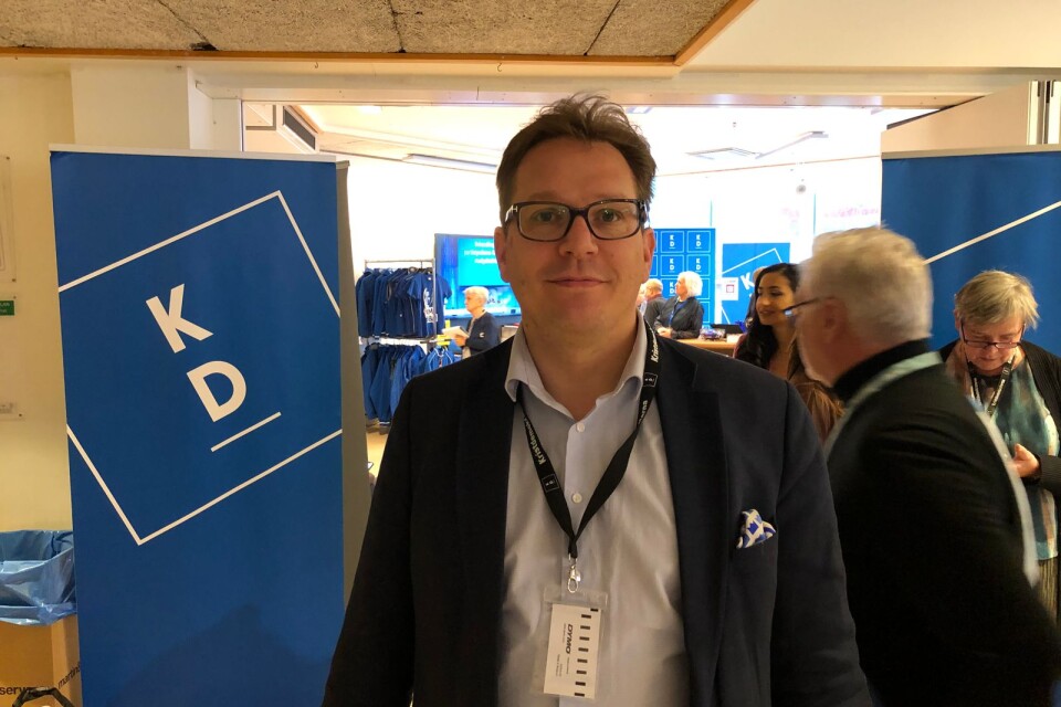 Martin Tunström på plats på Kristdemokraternas riksting i Umeå.