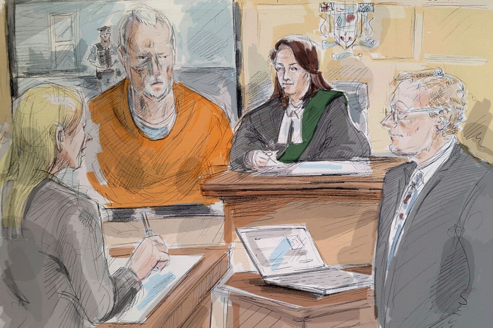 Illustration av Bruce McArthur vid ett videosänt domstolsframträdande. Arkivbild.