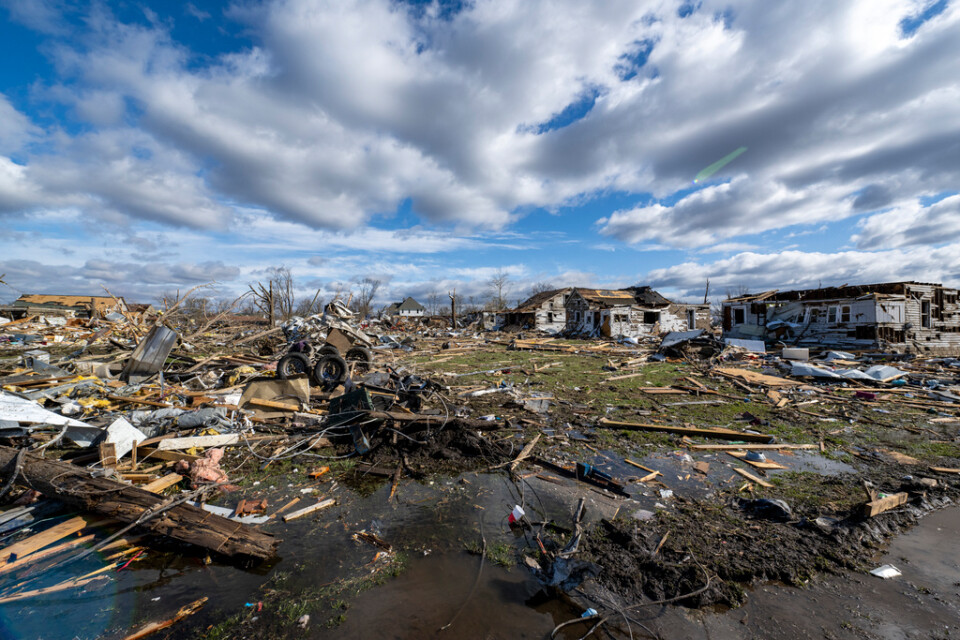 Virvelstormar orsakade omfattande förstörelse i Sullivan, Indiana.