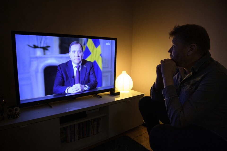 Statsminister Stefan Löfven håller ett tal till nationen i SVT med anledning av coronapandemin.
