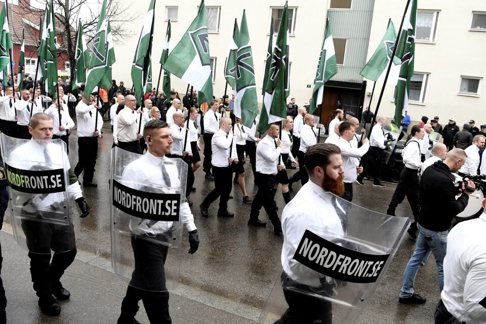 Na­zister de­mon­strerade på 1 maj. 		            Foto: TT