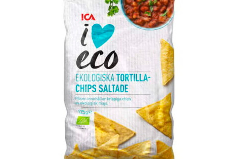 Ica återkallar sina I love eco tortillachips. Pressbild.