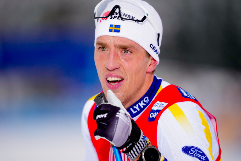 Calle Halfvarsson hängde inte med i spurten men såg till att Sveriges förstalag slutade på tredjeplats i mixedstafetten. Arkivbild.