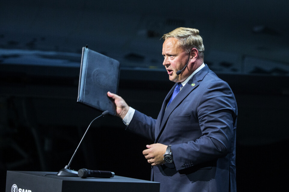 Jonas Hjelm, chef för Saabs affärsområde Aeronautics, uppger att Saab är en av tre alternativ tillsammans med amerikanska Lockheed Martin och Boeing. Arkivbild.