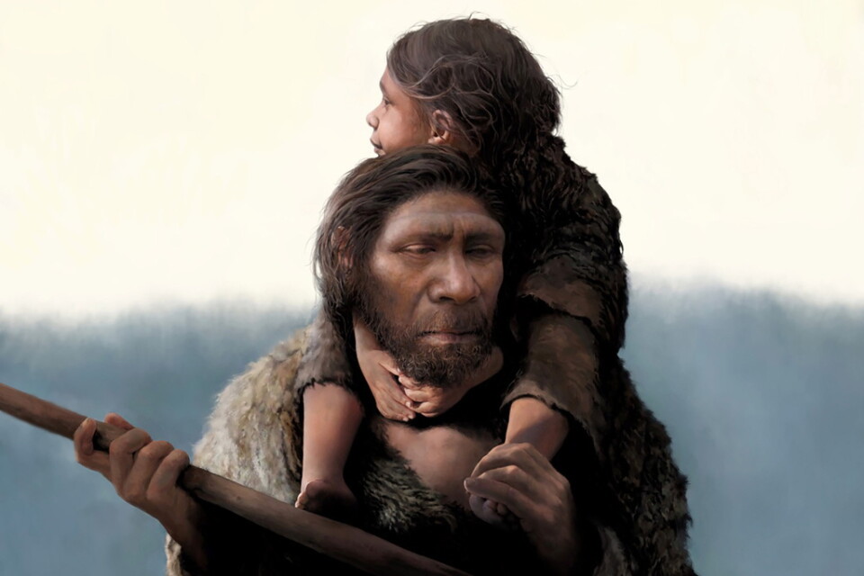 En neandertalman och hans dotter. De båda tillhörde en liten grupp neandertalare som levde i södra Sibirien för 54|000 år sedan.