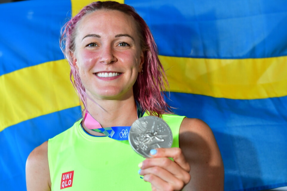 Sarah Sjöström med sitt OS-silver på 50 meter fritt.