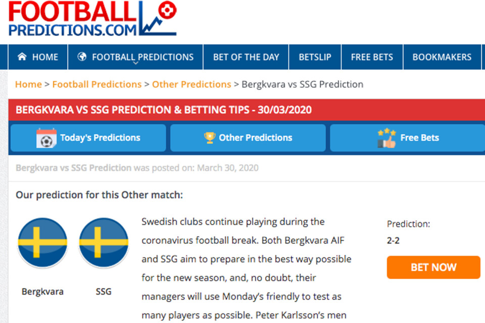 En googling på ”Bergkvara + SSG + betting” ger en mängd sökträffar. Internationella spelsajten footballpredictions.com var en av flera sajter som rekade måndagskvällens träningsmatch.