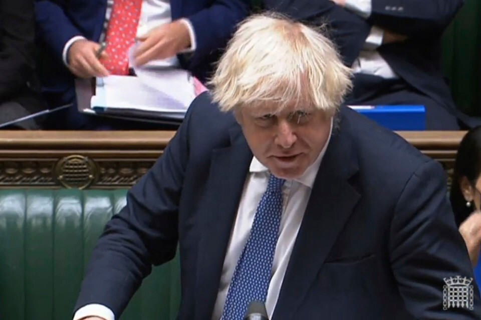 Storbritanniens premiärminister Boris Johnson under talet där han meddelar landets diplomatiska OS-bojkott.