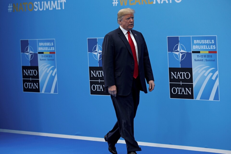 Pres­i­dent Donald Trump på Nato-topp­mö­te. 	             Foto: TT
