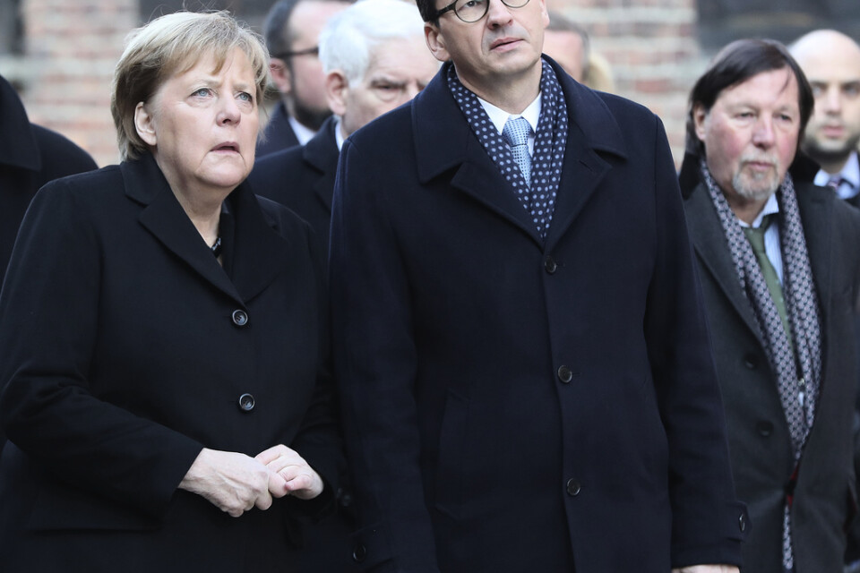 Tysklands förbundskansler Angela Merkel tillsammans med Polens premiärminister Mateusz Morawiecki.