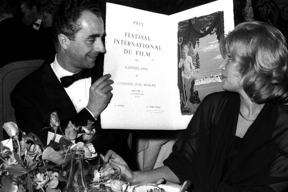 Michelangelo Antonioni och Monica Vitti på filmfestivalen i Cannes 1960. Antonioni avled 2007 vid 95 års ålder.