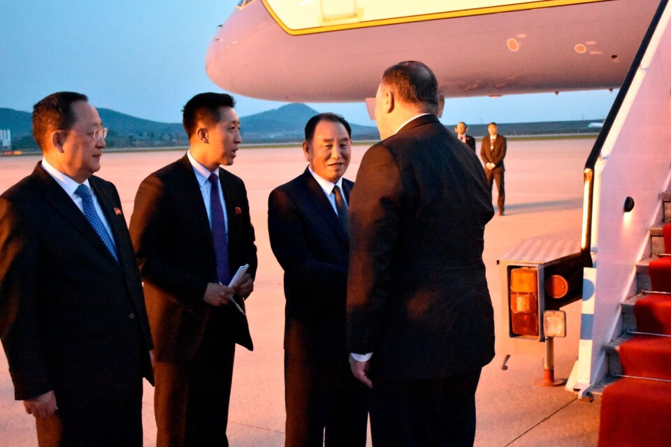 USA:s utrikesminister Mike Pompeo när han var på väg för att lämna Nordkorea efter sitt besök.