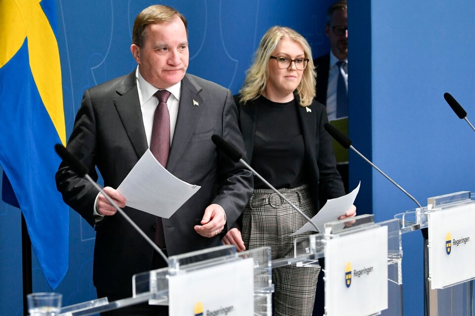 Pressträff med statsminister Stefan Löfven och socialminster Lena Hallengren gällande fortsatta restriktioner i samhället kring Covid-19.