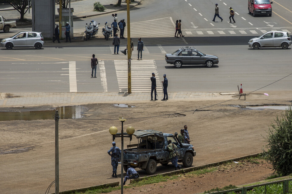 Säkerhetsstyrkor i huvudstaden Addis Abeba efter helgens kuppförsök. Arkivbild.